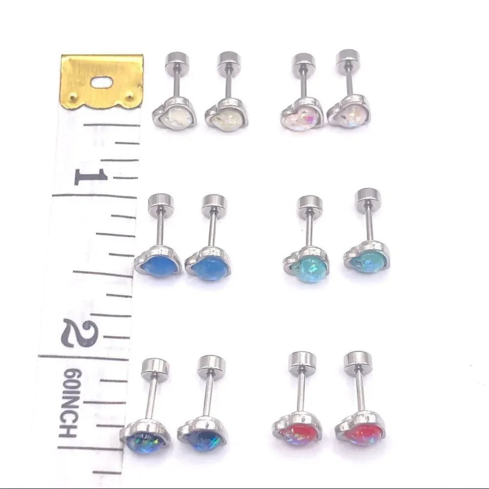 Set of 6 10g cartilage stud earrings